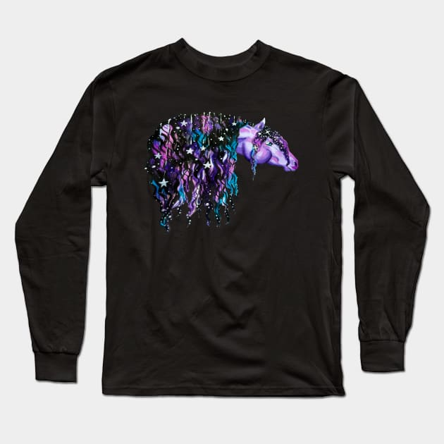Watercolor Galaxy Horse Long Sleeve T-Shirt by Lady Lilac